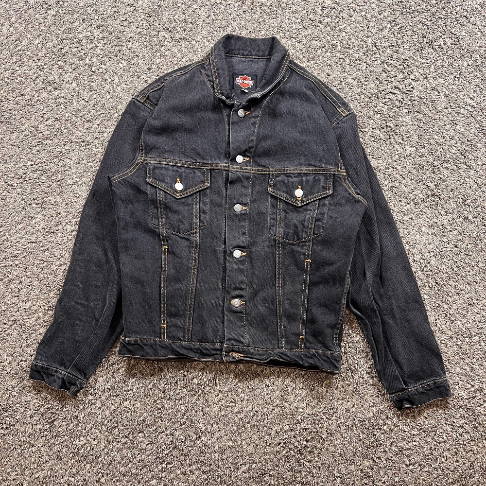 1980’s Vintage Harley Davidson Eagle Black Denim Jacket